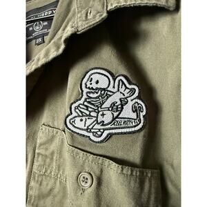 Reel Happy Army Green Button Down With Patch Size 2X